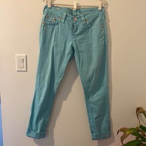 True Religion Brianna Turquoise Rolled Capri Sz. 26 *EUC